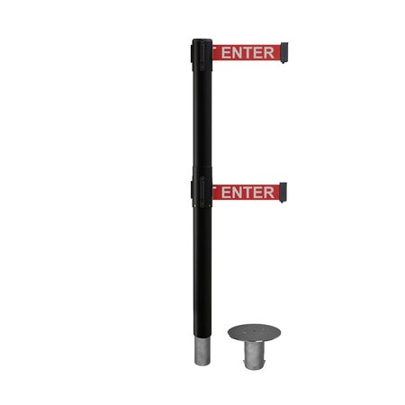 MONTOUR LINE Stanchion Dual Belt Bar.Removable Base Black Post 11ft.R.Cau..Belt MX630DR-BK-CAURW-110